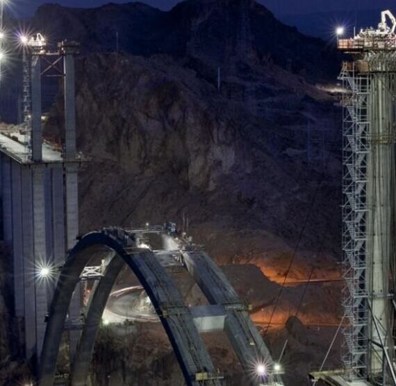 Night arch construction on the Tillman Memorial Bridge.